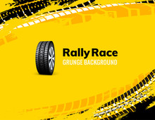 Rally Race Grunge Tire Dirt Car Background. Offroad Wheel Truck Vehicle Vector Illustration