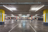 Fototapeta  - Parking garage interior, industrial building,Empty underground