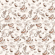 Hand lettering coffee. Coffee beans sample pattern.