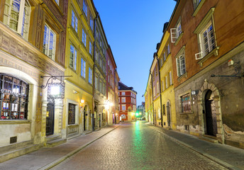  Warsaw street in city center at night, near market square and old town