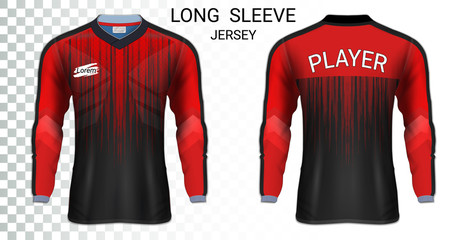 Long sleeve soccer jerseys, T-Shirt sport mockup template, Realistic graphic design for Football Uniform, Goalkeeper, Motocross, Unisex Cycling, etc, Easily to change logo, name, color in your styles.