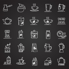 Poster - Tea and coffee outline icons set on black background for graphic and web design, Modern simple vector sign. Internet concept. Trendy symbol for website design web button or mobile app