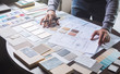 © Chaosamran_Studio - Architect designer Interior creative working hand drawing sketch plan blue print selection material color samples art tools Design Studio