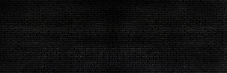 Wall Mural - panorama black brick wall texture, brick surface background. vintage floor wallpaper.