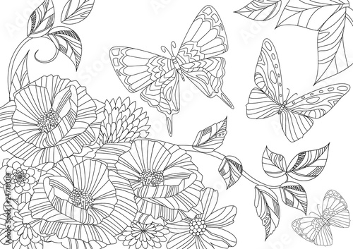 Fancy Flowers With Couple Of Butterflies For Your Coloring Page Buy This Stock Vector And Explore Similar Vectors At Adobe Stock Adobe Stock