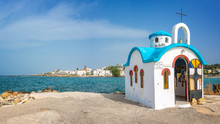 Colorful Greek Orthodox Chapel By The Sea Near Chania In Crete, Greece