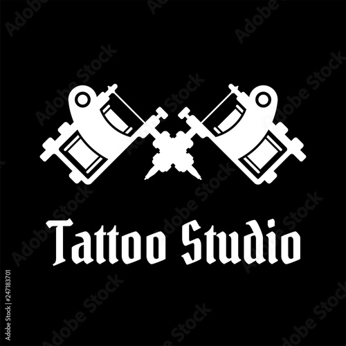 Crossed Tattoo Machines Isolated On Black Background Design Element For Poster Emblem Sign Badge Vector Illustration Stock Vektorgrafik Adobe Stock