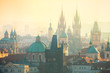 Aerial view of Prague landmarks at early morning