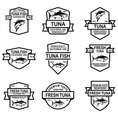 Wall Mural - Set of seafood tuna labels. Design element for logo, emblem, sign, poster.