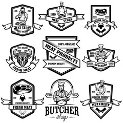 Wall Mural - Set of vintage meat store labels. Design element for logo, emblem, sign, poster.