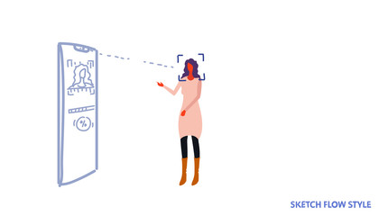 Poster - woman looking smartphone screen face recognition technology