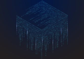Poster - abstract texture with the encoding symbols of the numbers 1 and 0, placed on the sides of the cube.