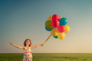 Sticker - Happy child playing outdoors in spring field