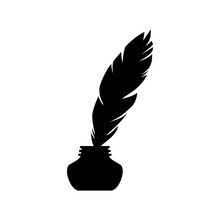 Flat Ink And Quill Icon Or Logo, Black Silhouette Icon