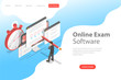© TarikVision - Isometric flat vector landing page header for online testing, questionnaire form, online education, survey, internet exam.