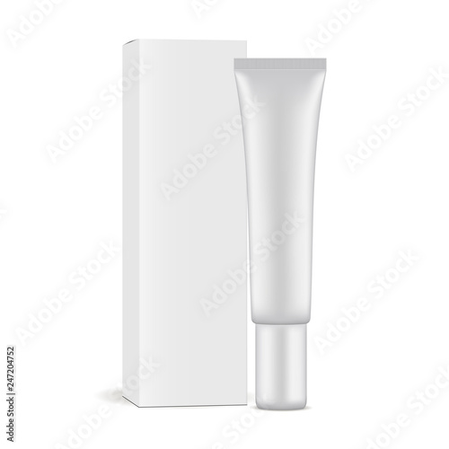 Cuadros en Lienzo Plastic cosmetic tube with paper box mockup isolated on white background