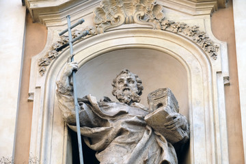 Wall Mural - Statue of Saint John of Matha on facade of Santissima Trinita degli Spagnoli Church in Rome, Italy 