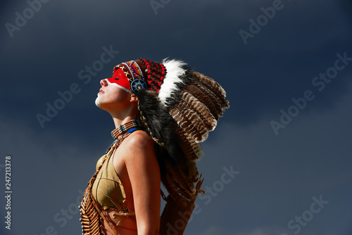 Cuadros en Lienzo A young woman plays the part of a native Indian woman