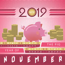Piggy Bank Business Investment Motivative Vector Calendar 2019