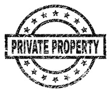 PRIVATE PROPERTY Stamp Seal Watermark With Distress Style. Designed With Rectangle, Circles And Stars. Black Vector Rubber Print Of PRIVATE PROPERTY Title With Dust Texture.