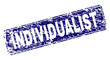 INDIVIDUALIST stamp seal print with distress style. Seal shape is a rounded rectangle with frame. Blue vector rubber print of INDIVIDUALIST text with unclean style.