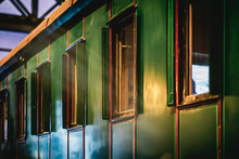 Carriage Of An Old-fashioned Train Closeup. Absract Vintage Background