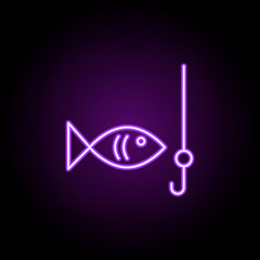 Poster - fish and hook outline icon. Elements of Sport in neon style icons. Simple icon for websites, web design, mobile app, info graphics
