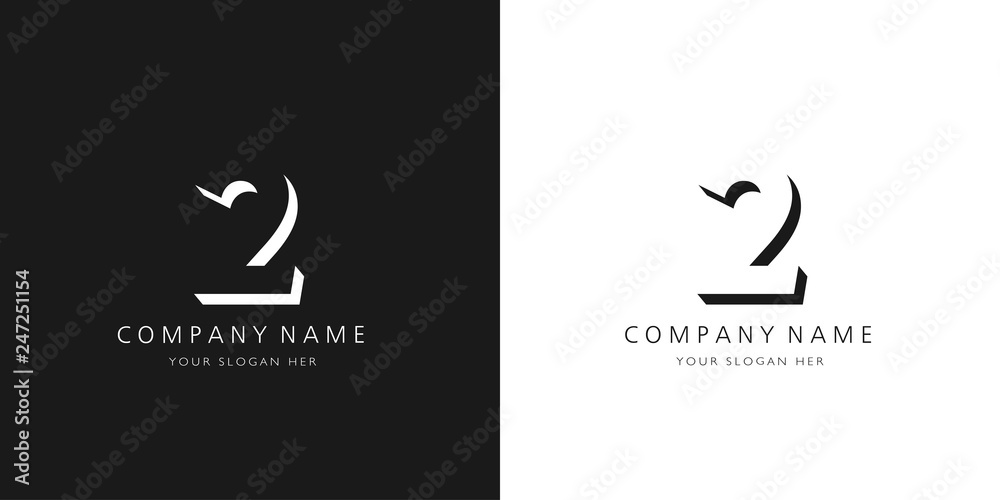 2 logo numbers modern black and white design	 - obrazy, fototapety, plakaty 