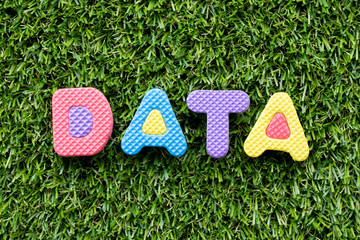 Poster - Color alphabet letter in word data on artificial green grass background