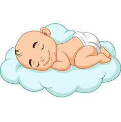 Wall Mural - Cartoon baby sleeping on a cloud