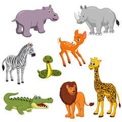 Canvas Print - Cartoon wild animals on white background