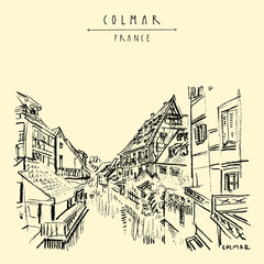 Wall Mural - Colmar, France. Vintage hand drawn touristic postcard