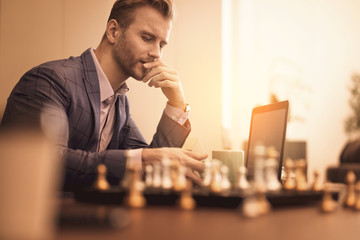 smart caucasian businessman meeting with his client with happiness and good comunication in meeting room