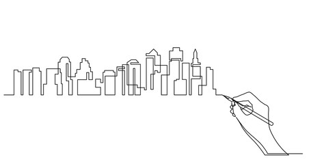 Poster - hand drawing business concept sketch of city skyscrapers skyline