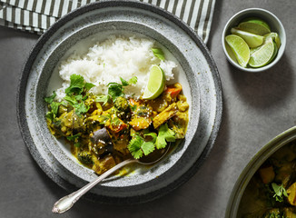 Wall Mural - Plated vegetable curry with rice
