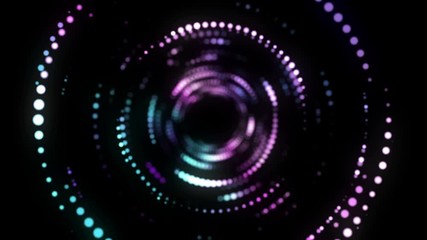 Poster - Abstract wavy motion background. Neon lights. Glowing dots spiral tunnel. Bright vibrant dots. laser illumination. Pink and blue colors