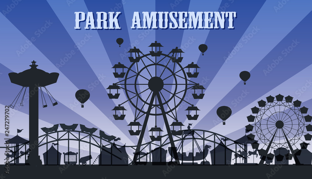 A silhouette amusement park template - obrazy, fototapety, plakaty 