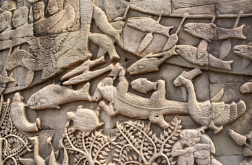 Sticker - Wall carving of Prasat Bayon Temple, Angkor Wat, Siem Reap, Cambodia