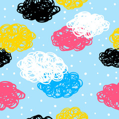 Wall Mural - Seamless pattern with hand drawn scribble clouds