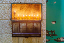Traditional Menorah (Hanukkah Lamp), With Olive Oil Candles, Jerusalem