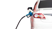 Gasoline Dispenser Nozzle Fuel Fill Oil Into Car Tank Isolated Copy Space