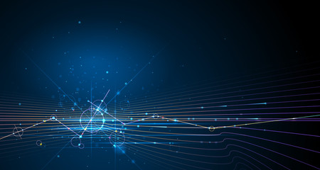 vector illustration molecule with line, speed movement pattern and motion blur over dark blue backgr
