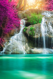 Amazing in nature, beautiful waterfall at colorful autumn forest in fall season 