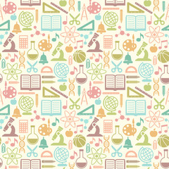 Leinwandbilder - Seamless vector school background. Education pattern with modern flat style icons.