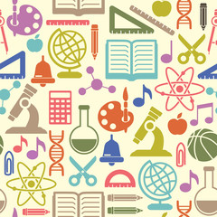 Leinwandbilder - Seamless vector school background. Education pattern with modern flat style icons.
