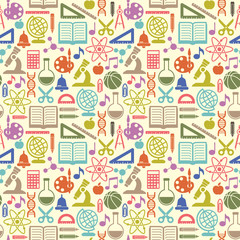 Leinwandbilder - Seamless vector school background. Education pattern with modern flat style icons.