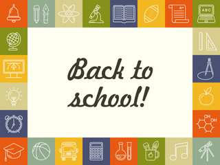 Fototapete - Vector school background. Education pattern with modern line style outline  icons.