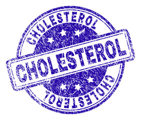 Sticker - CHOLESTEROL stamp seal imprint with grunge texture. Designed with rounded rectangles and circles. Blue vector rubber print of CHOLESTEROL label with grunge texture.