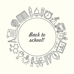 Fototapete - Vector school background. Education pattern with modern line style outline  icons.