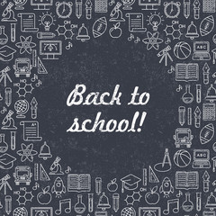 Fototapete - Vector school background. Education pattern with modern line style outline  icons.